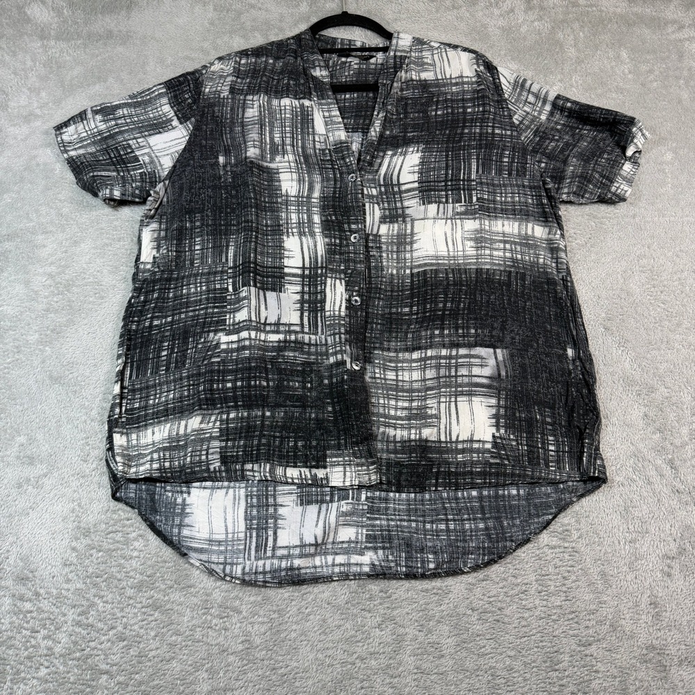 Jams World Hash Tag Button Up Shirt Women Large Black White Abstractβ Rayon